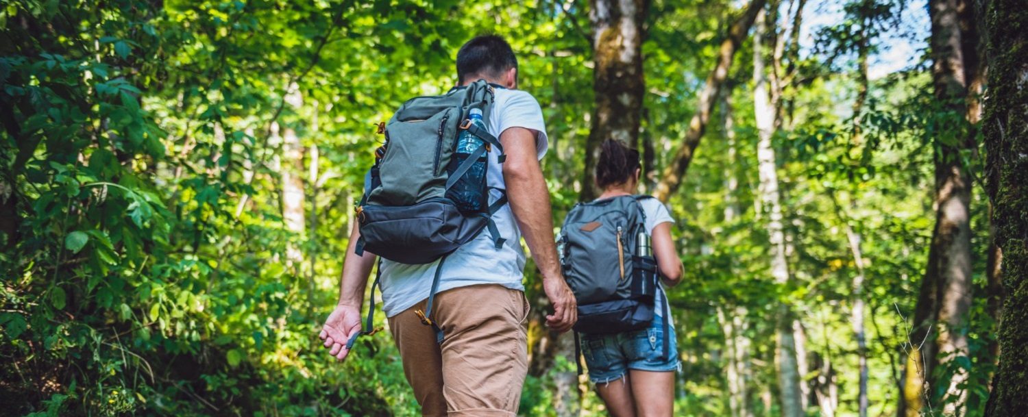 Couple hiking in forest