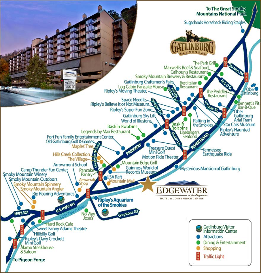 Gatlinburg Area Map Dining Attractions And More Edgewater Hotel
