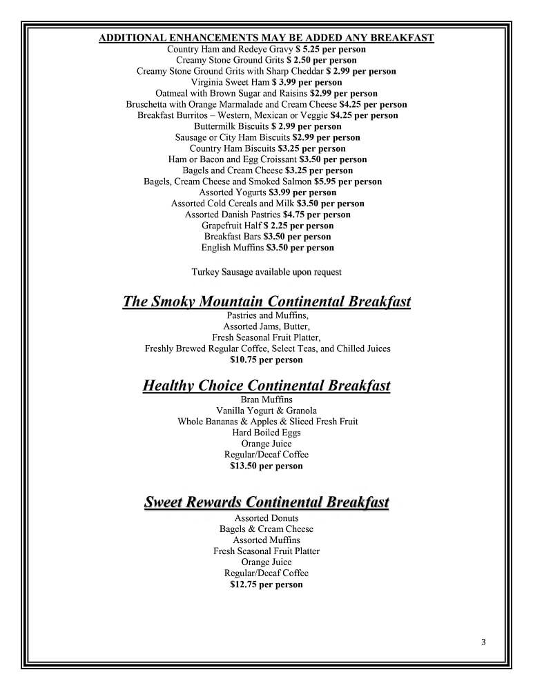 2022 Edgewater Hotel & Conference Center Plated Breakfast Menu