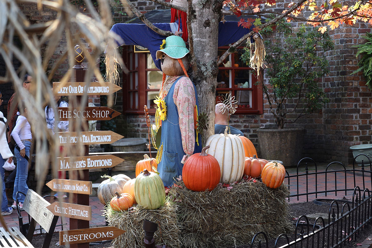 Scarecrows and pumpkins